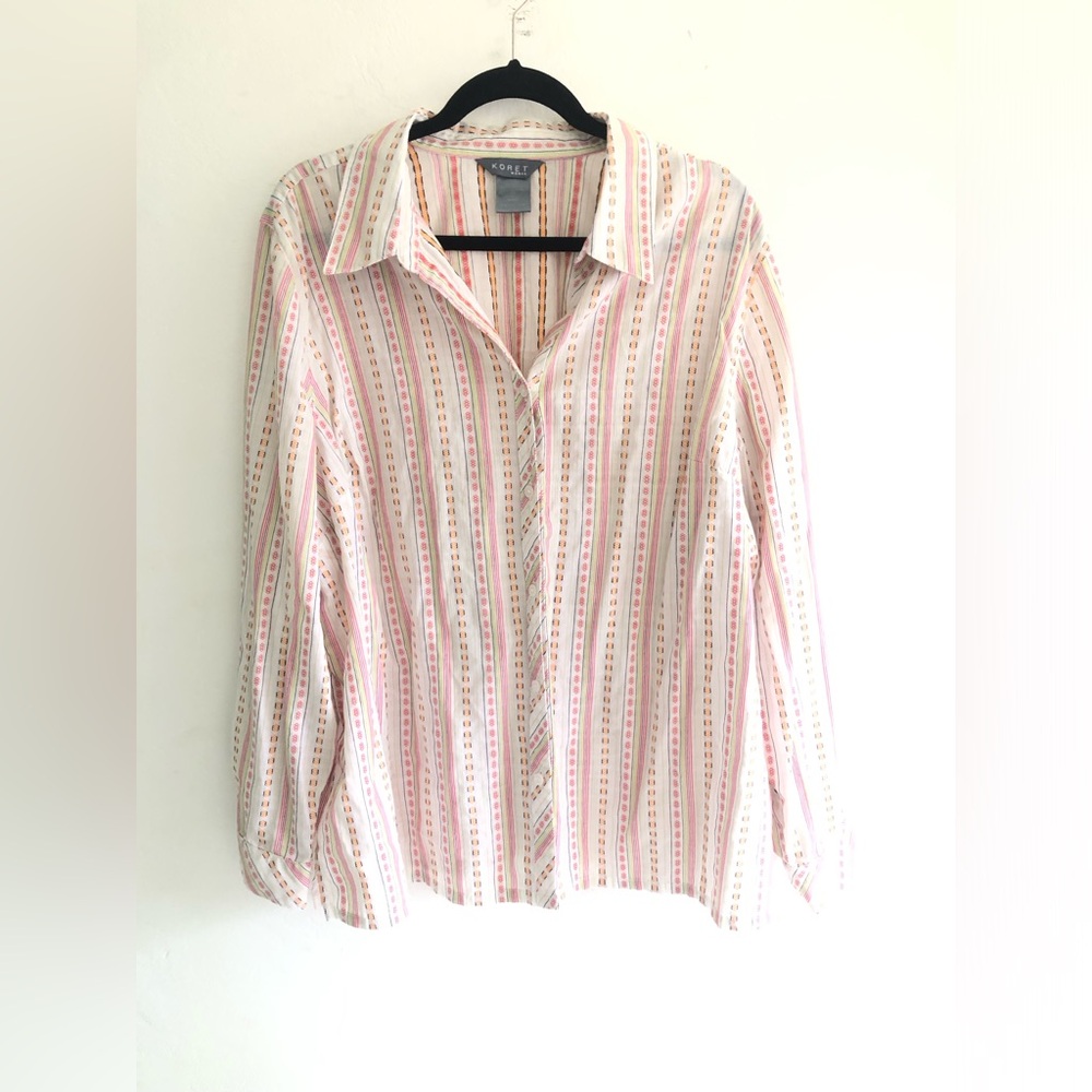 Koret Blouse Women's Size 2X Button Up Shirt Bright Color Stripe Dopaminecore